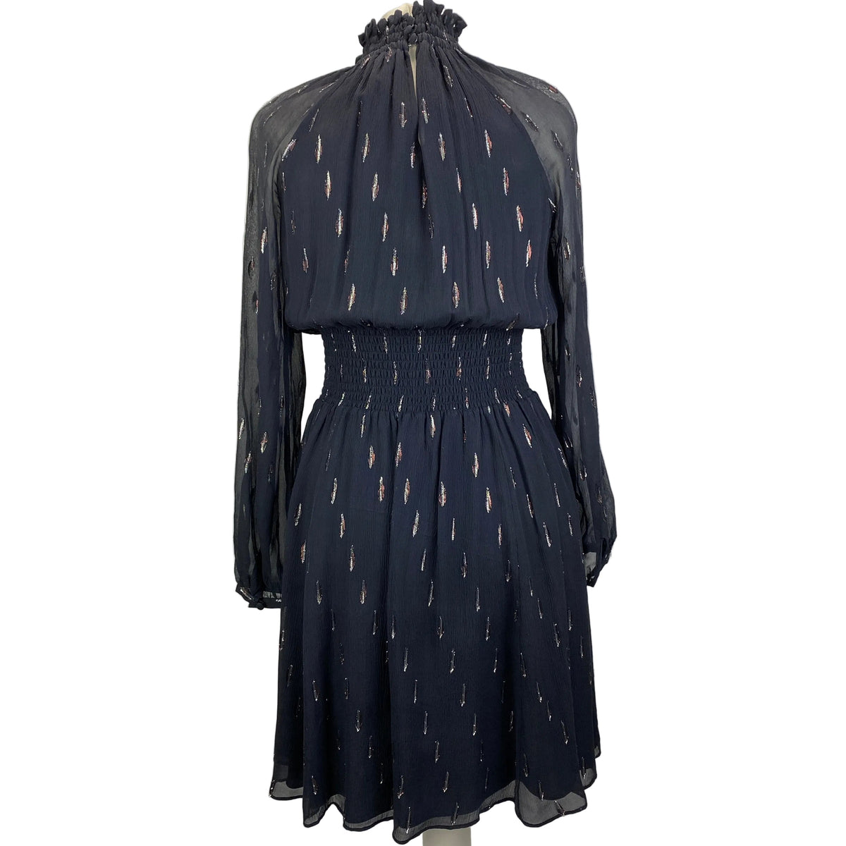 Rebecca Taylor Navy & Metallic Tufted Silk Shirred Midi Dress XS