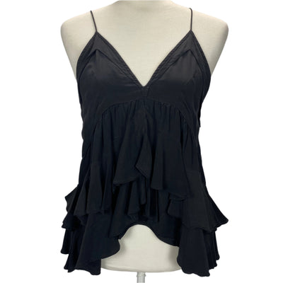 Isabel Marant Black Silk Flounced Strappy Camisole S