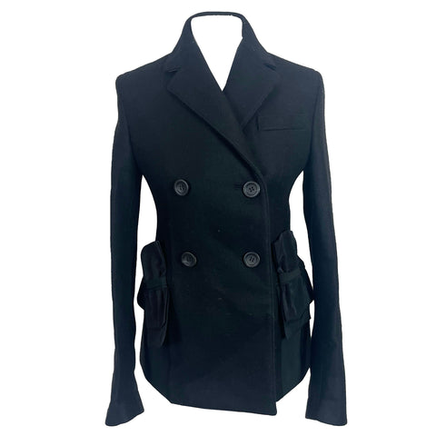 Prada Brand New Black Thick Wool Bow Detail Jacket XS