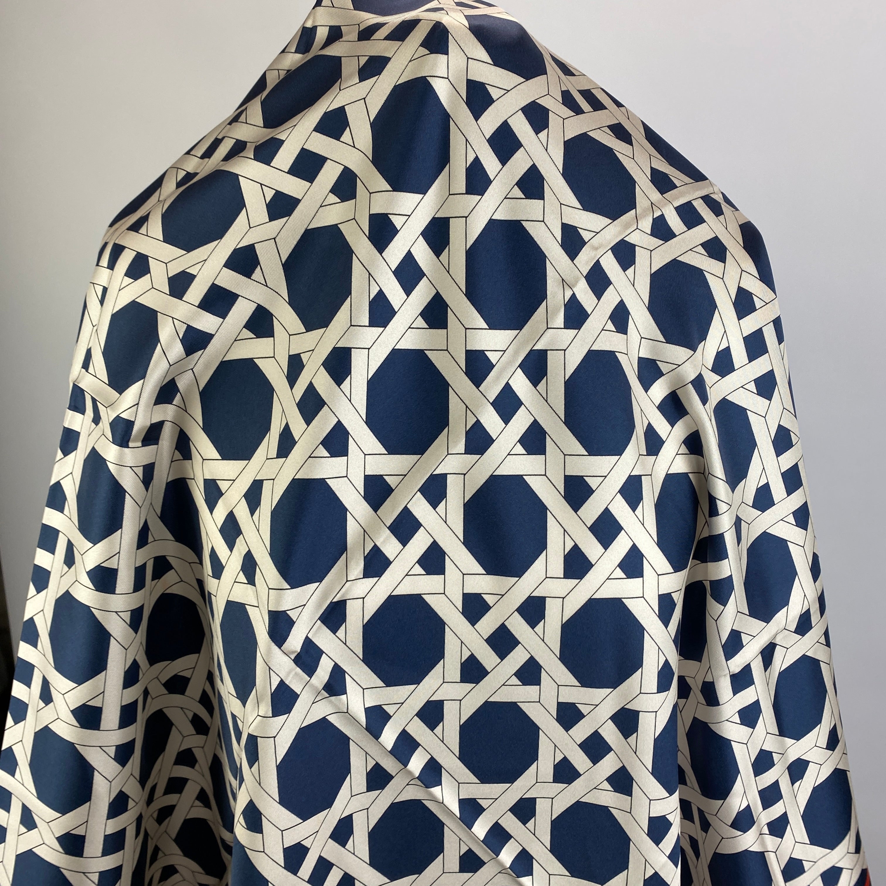 Aspinal of London £165 Navy Basketweave Silk Scarf