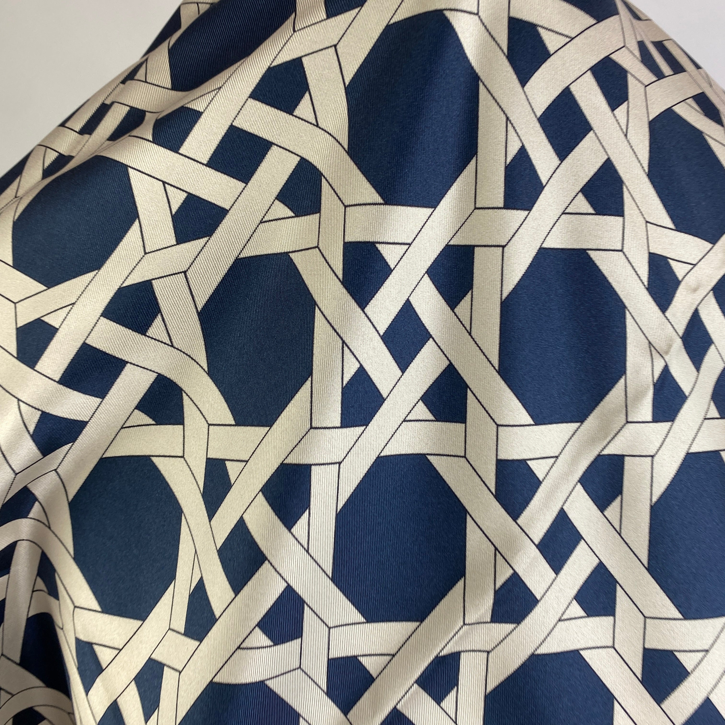 Aspinal of London £165 Navy Basketweave Silk Scarf