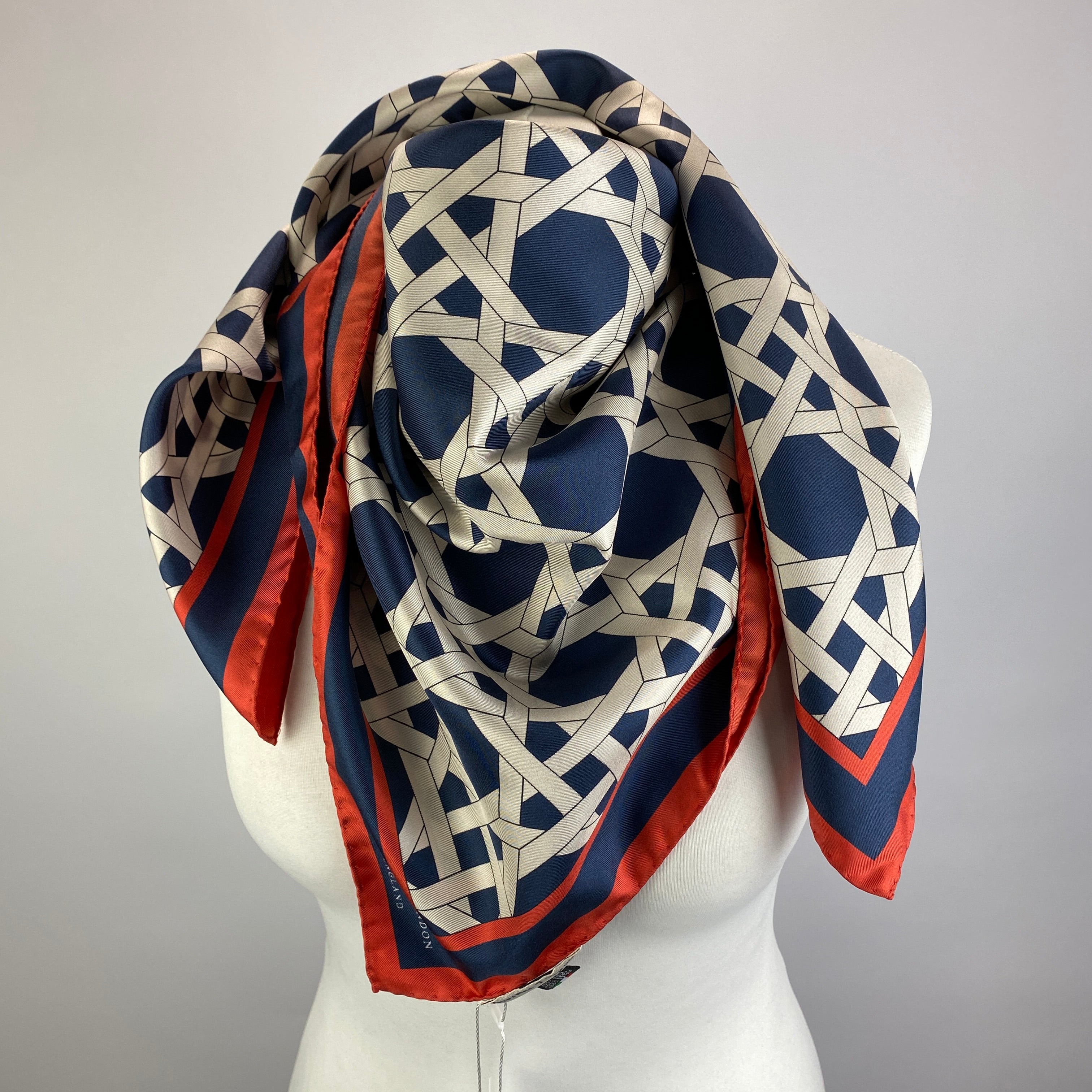 Aspinal of London £165 Navy Basketweave Silk Scarf