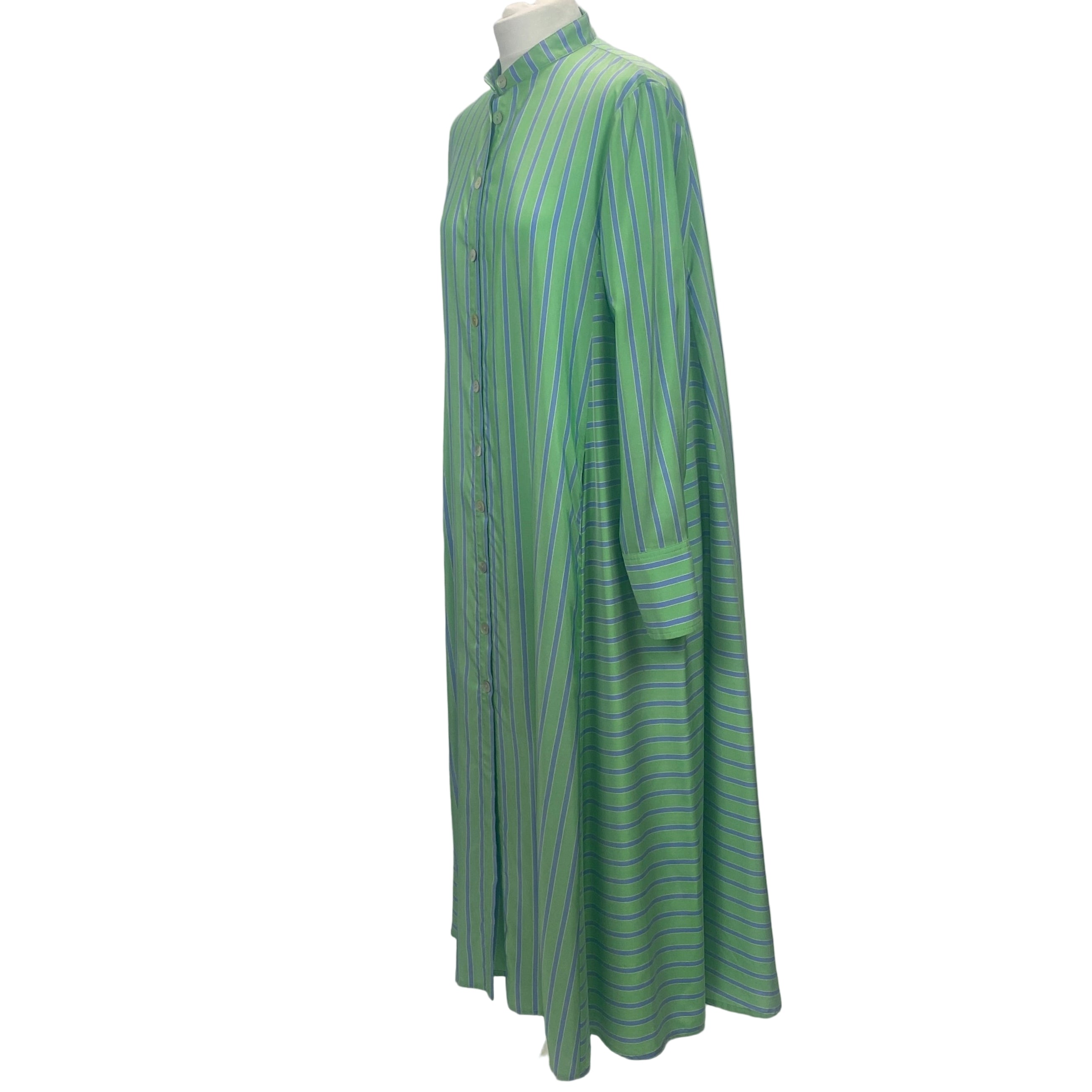 Thierry Colson £829 Lime & Blue Stripe Silk Alla Shirt Dress L