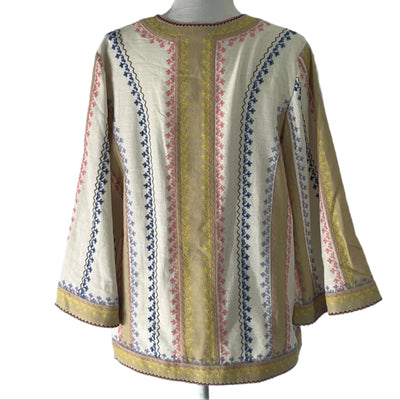 Zimmermann Embroidered Cotton Stripe Tunic Top L