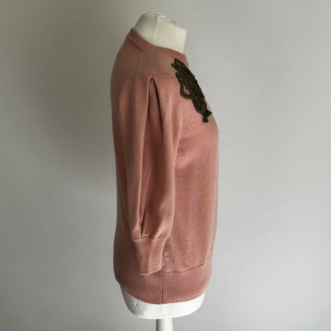 Roksanda Rose Pink Wool Rosette Sweater L