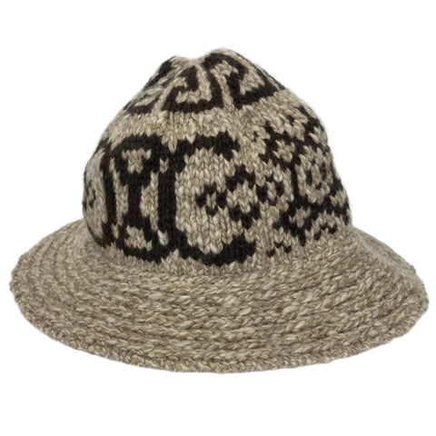 Celine £390 Taupe & Brown Chunky Fair Isle Wool Bucket Hat O/S