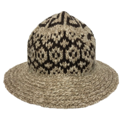 Celine £390 Taupe & Brown Chunky Fair Isle Wool Bucket Hat O/S