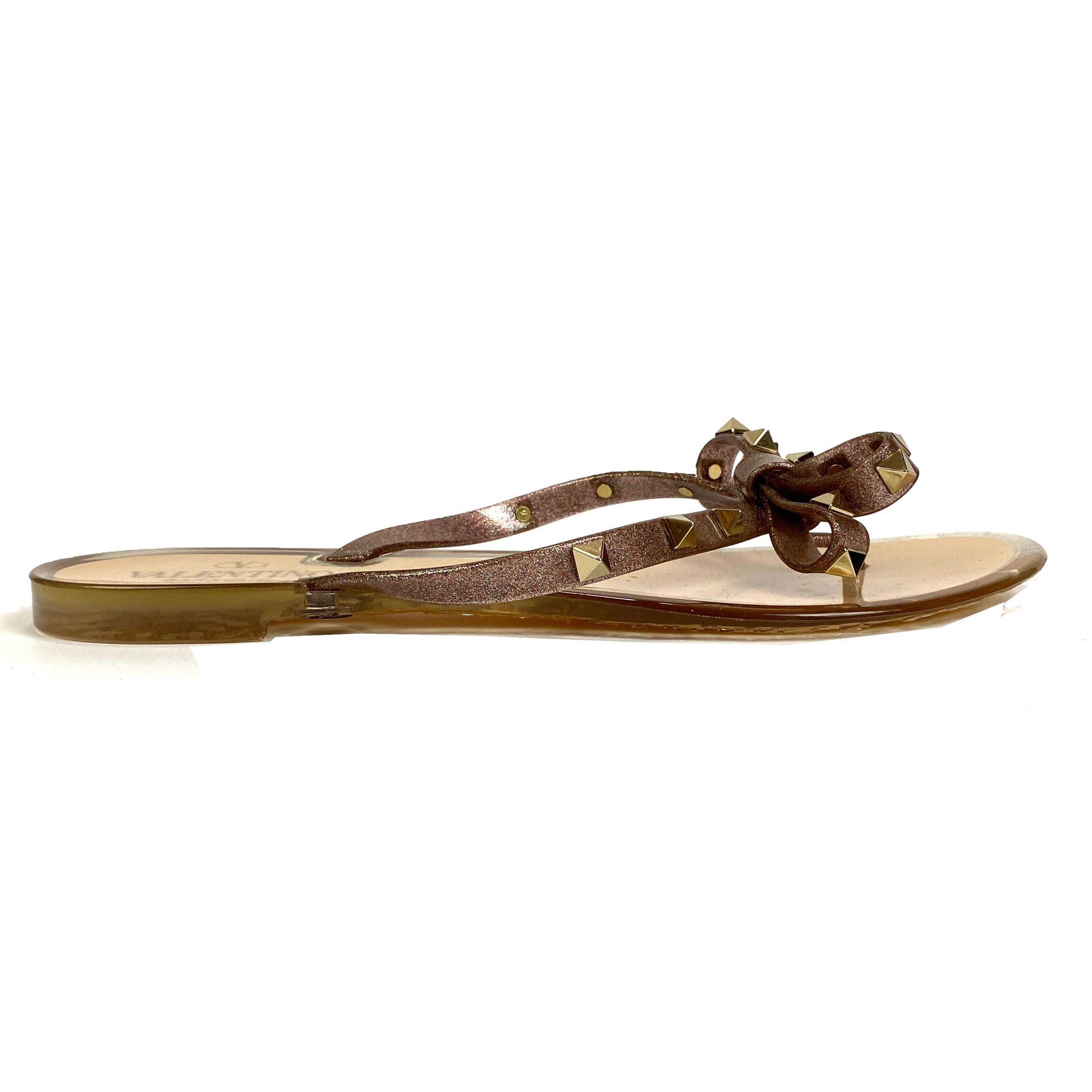 Valentino £390 Nude Glitter Rockstud Flipflop Sandals 39