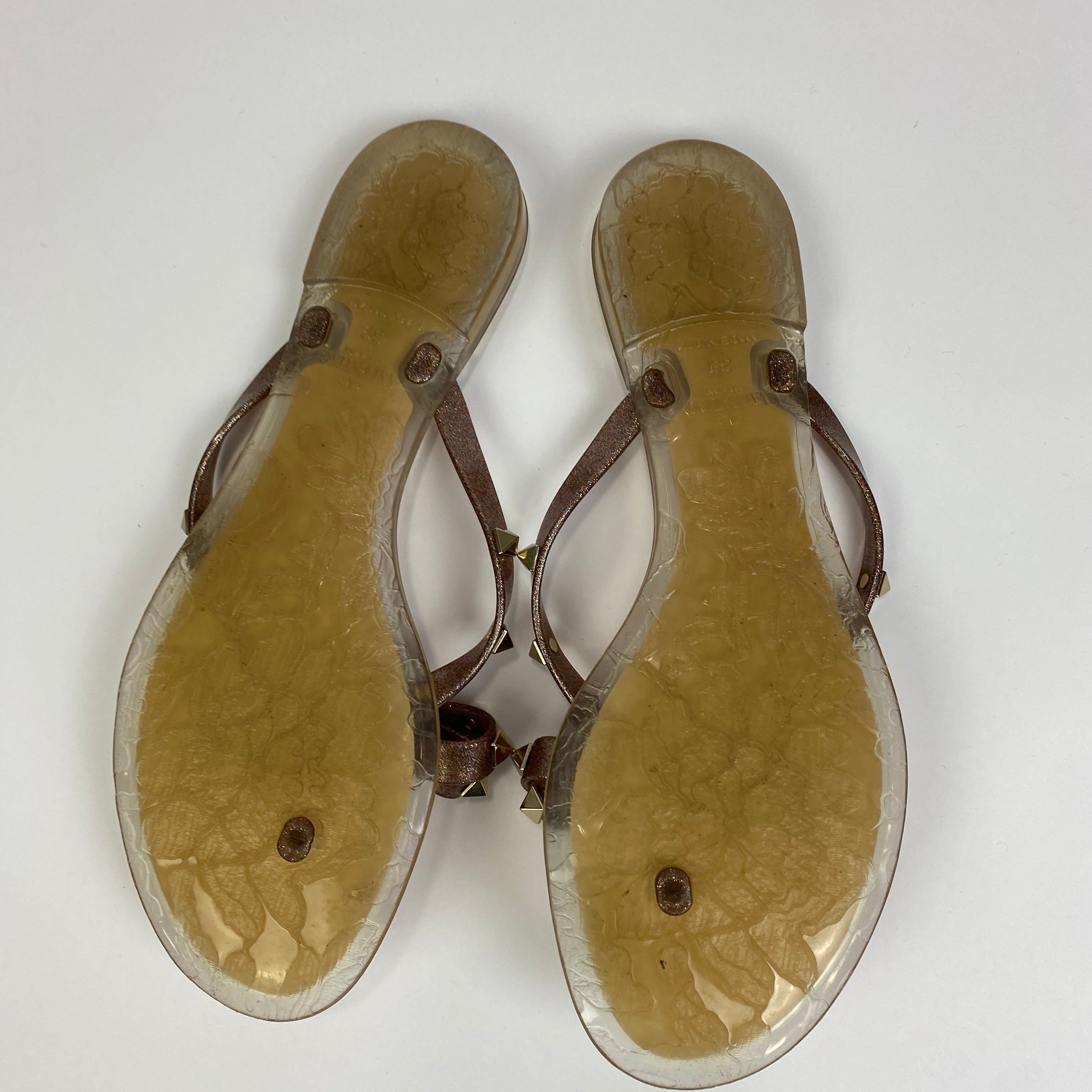 Valentino £390 Nude Glitter Rockstud Flipflop Sandals 39