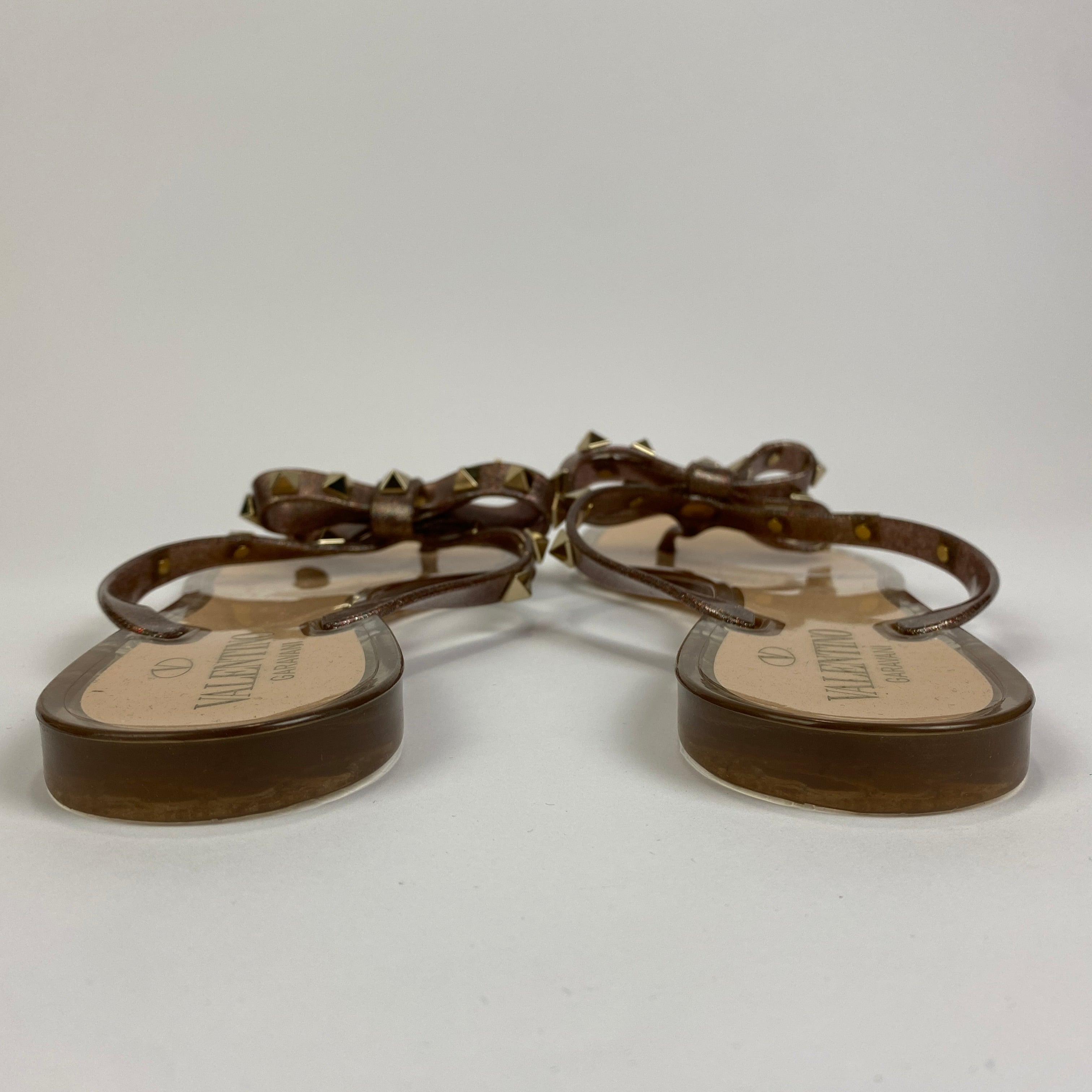 Valentino £390 Nude Glitter Rockstud Flipflop Sandals 39