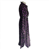 Essential Antwerp Khaki & Fuchsia Print Silk Maxi Dress XL