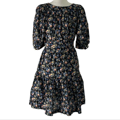 Anna Mason Dark Navy Rose Print Cotton Dress S