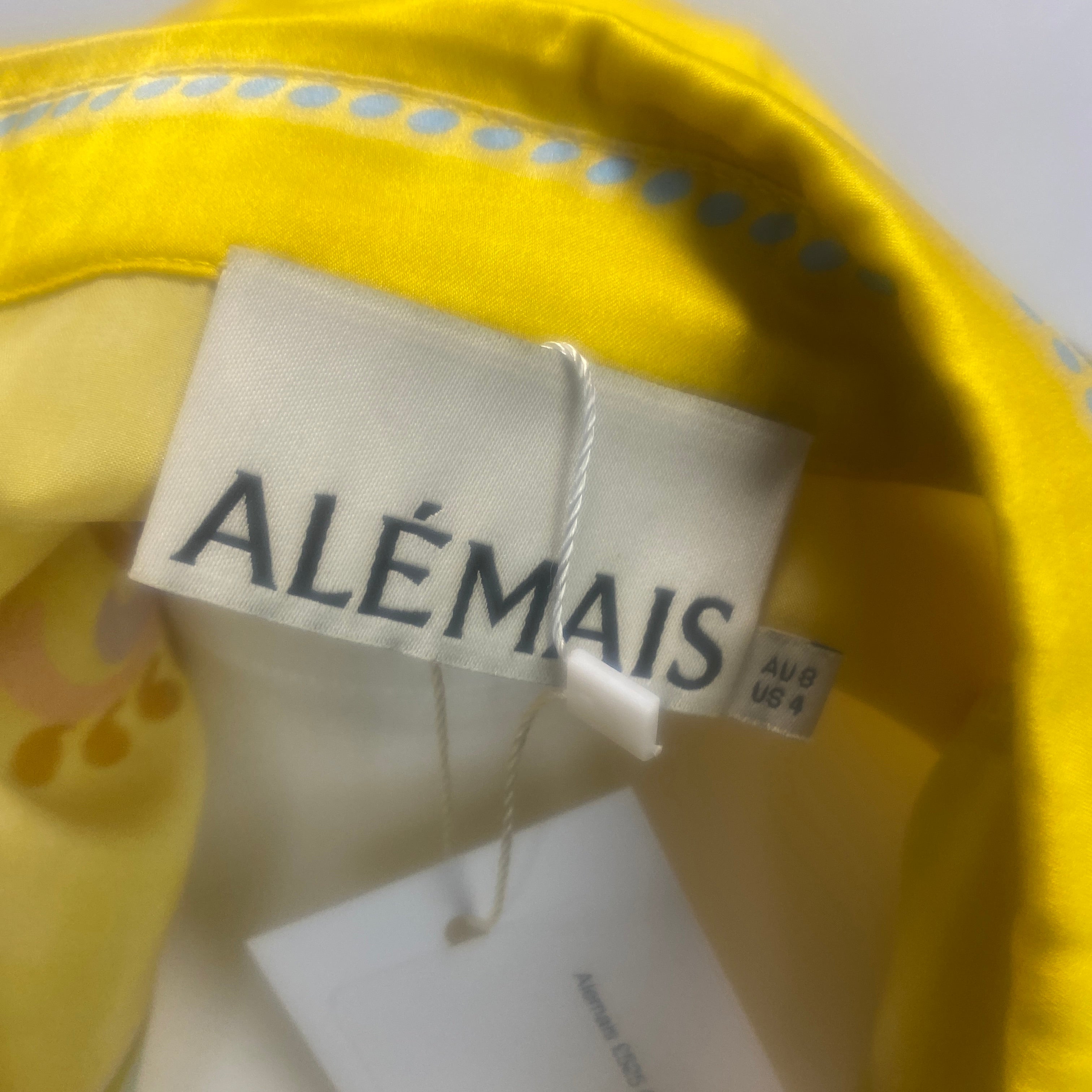 Alemais £525 Golden Yellow Pinball Print Silk Shirt XS/S