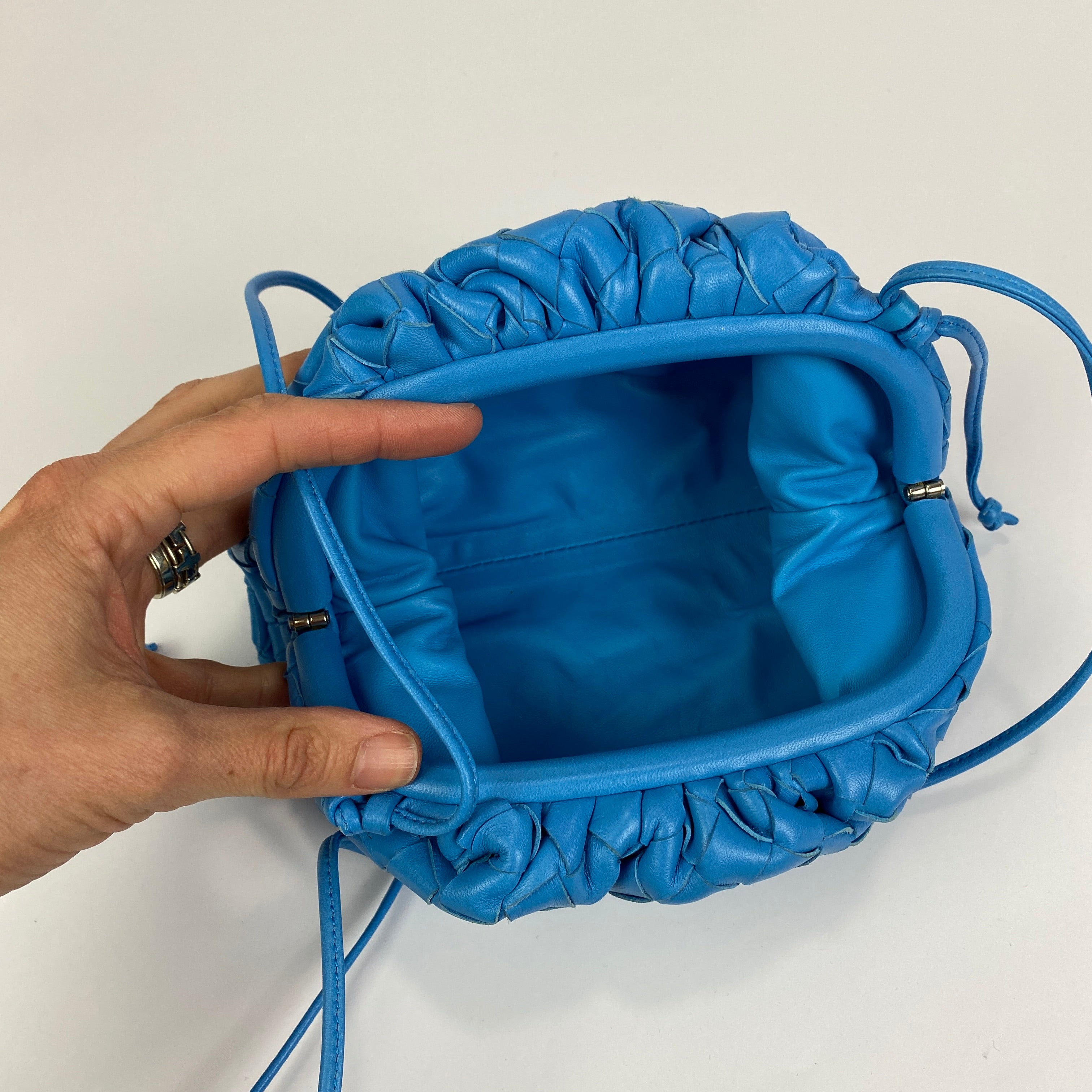 Bottega Veneta The Mini Blue Intrecciato Pouch Bag
