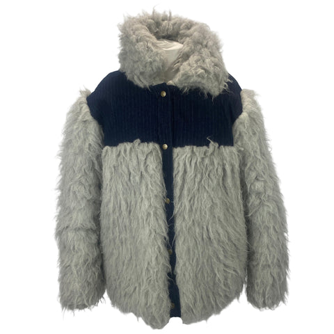 Gunda Hafner Grey Shaggy Wool & Blue Pinstripe Jacket M/L