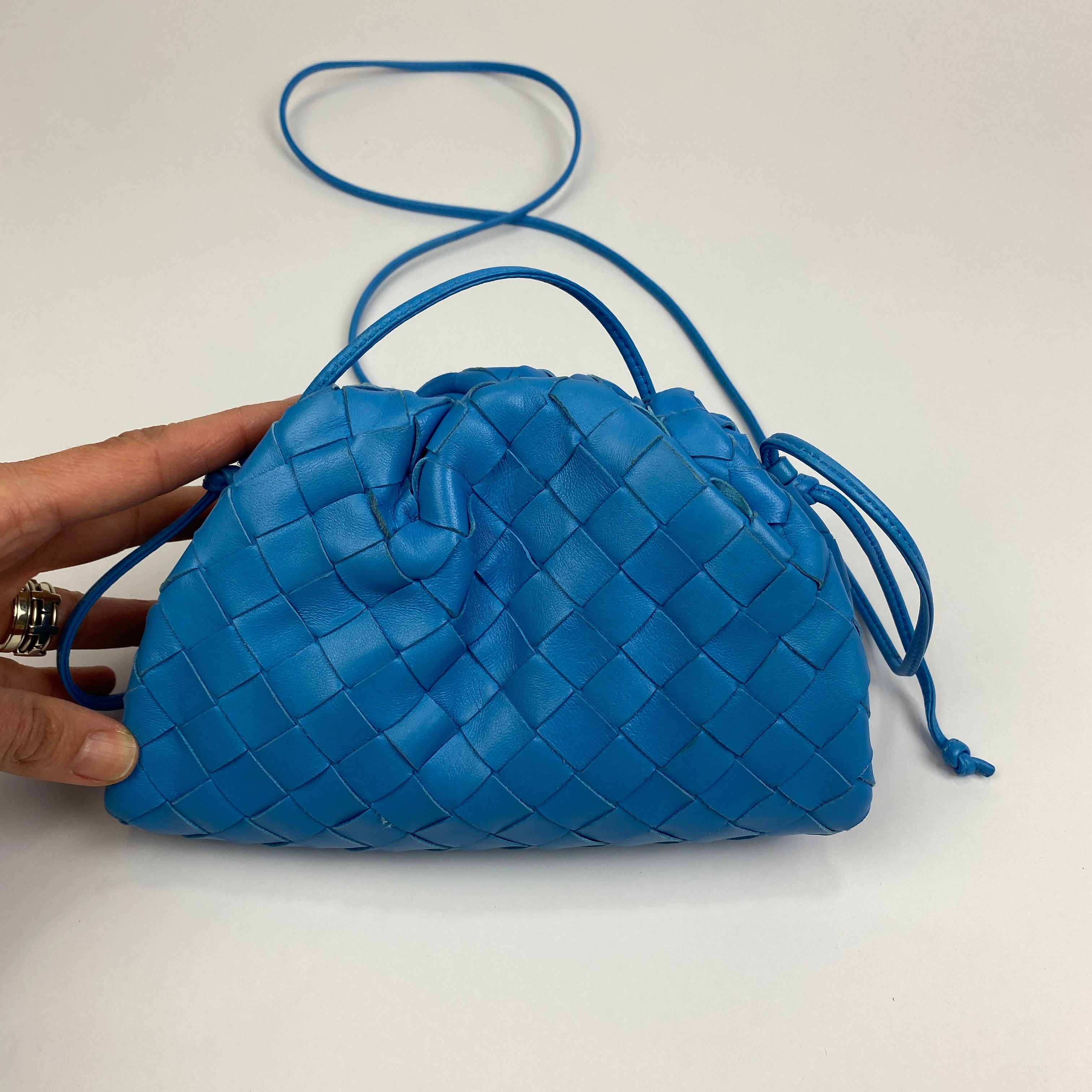Bottega Veneta The Mini Blue Intrecciato Pouch Bag