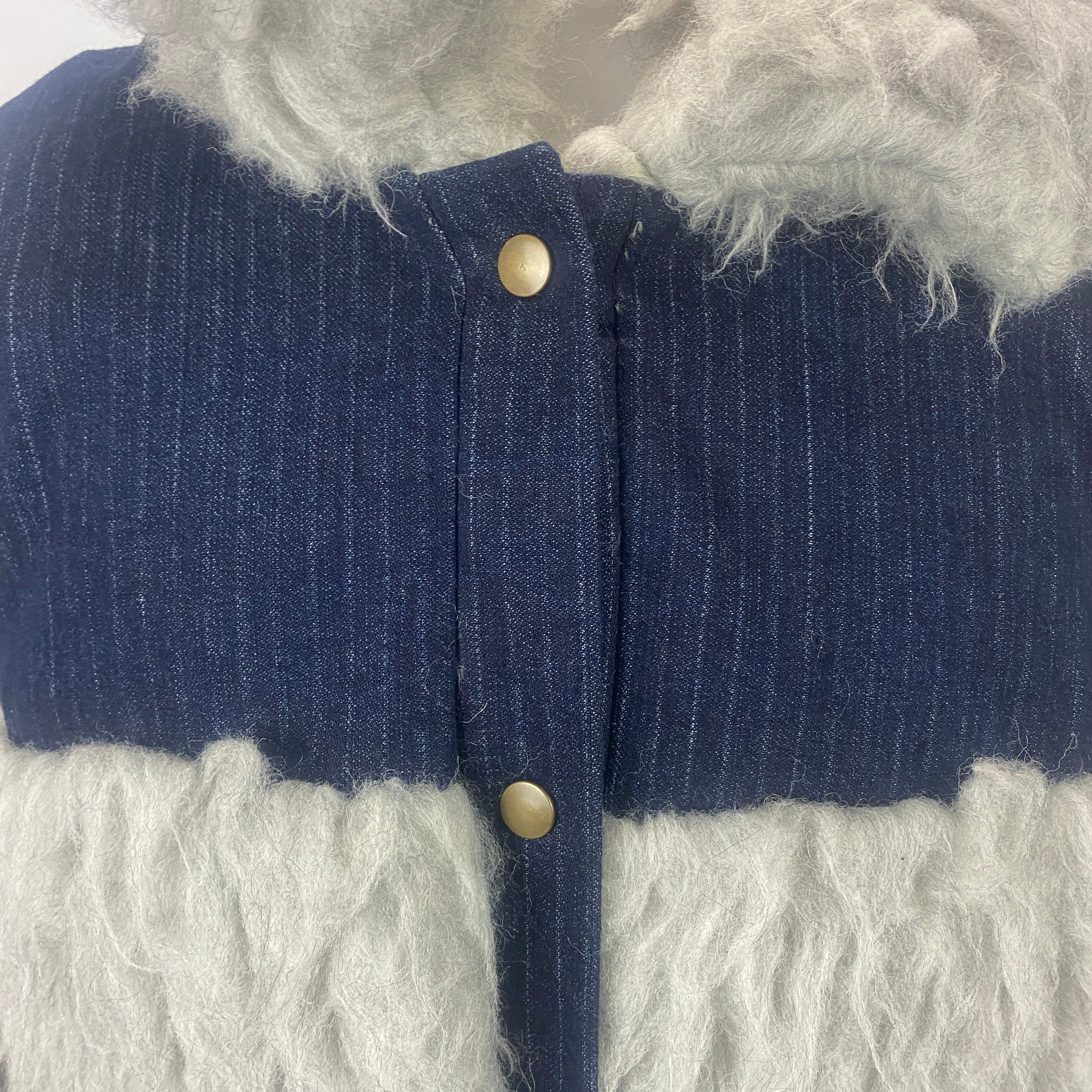 Gunda Hafner Grey Shaggy Wool & Blue Pinstripe Jacket M/L