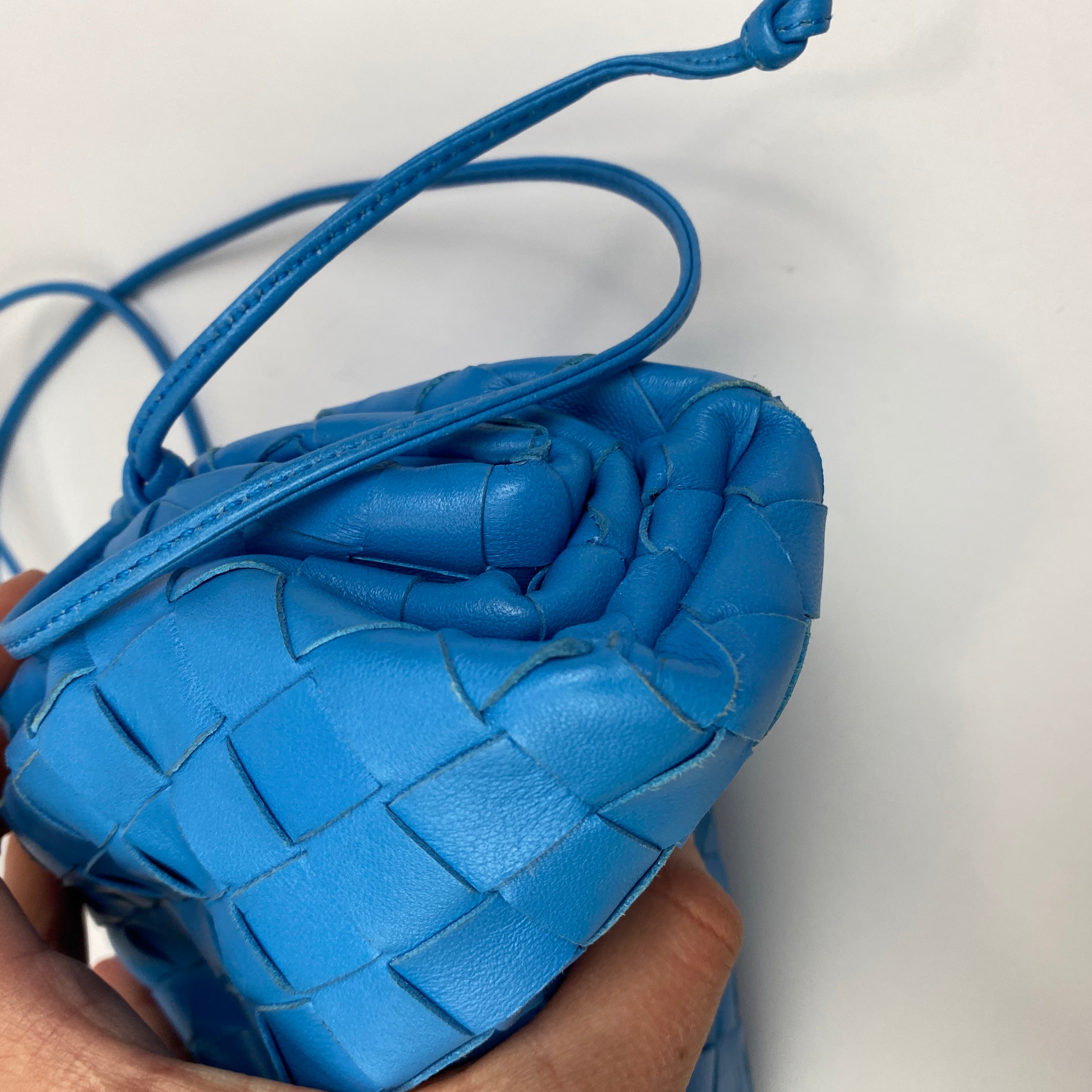 Bottega Veneta The Mini Blue Intrecciato Pouch Bag