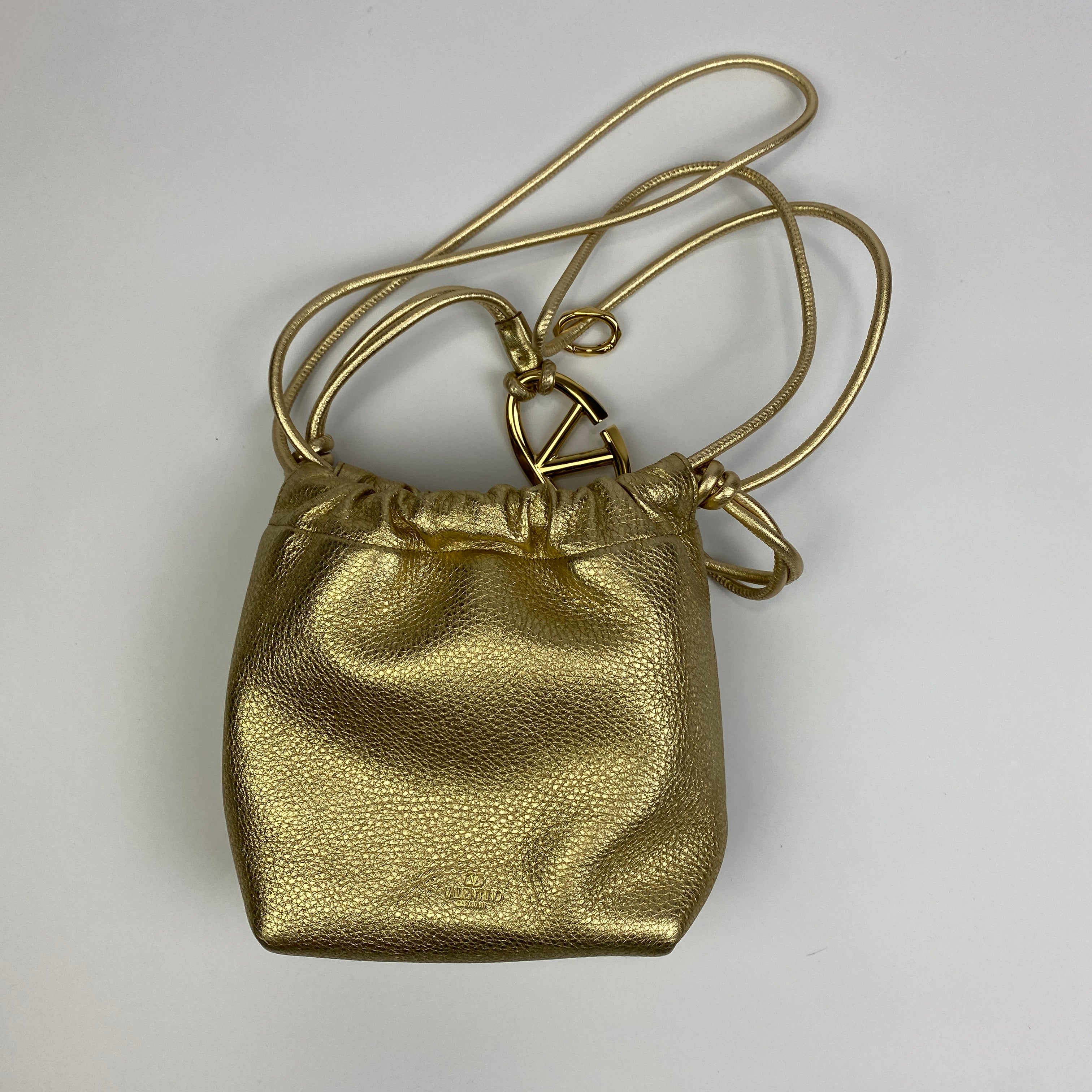 Valentino Vlogo Gold Pouf Bucket Bag