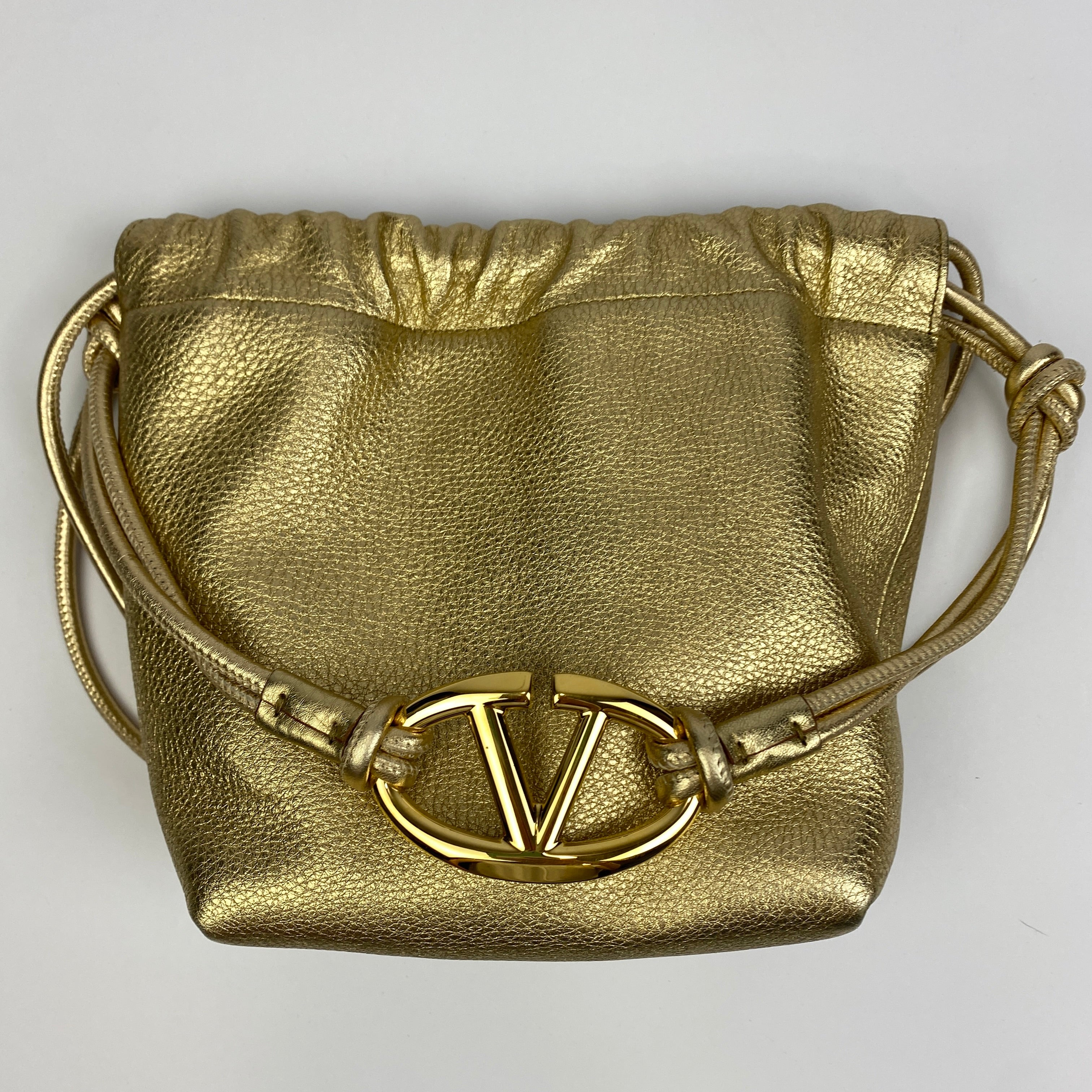 Valentino Vlogo Gold Pouf Bucket Bag