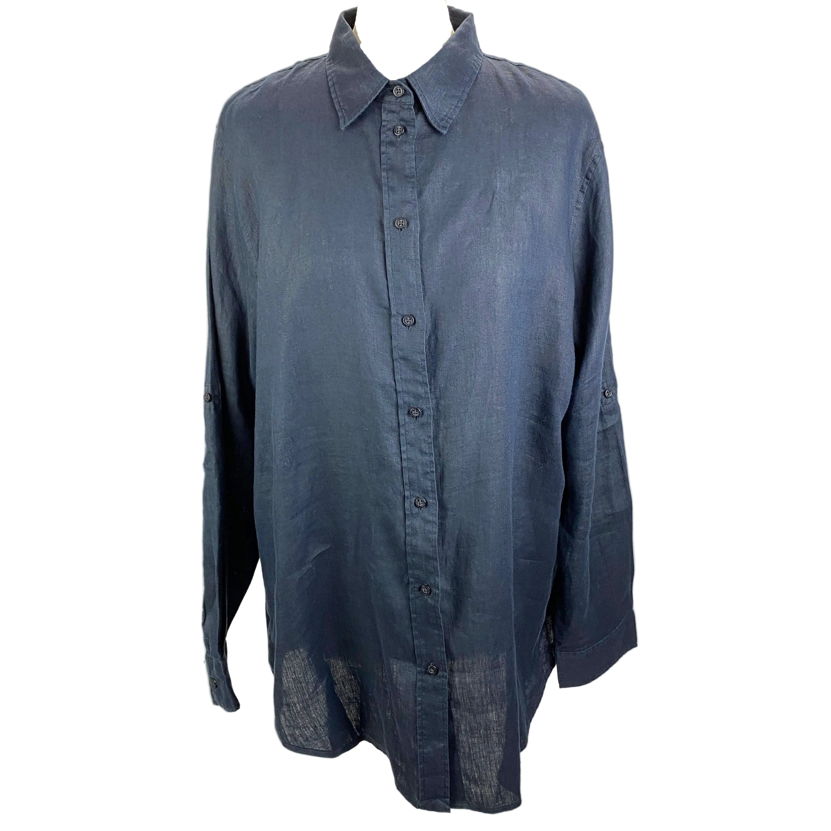 Lauren Ralph Lauren New £155 Navy Linen Relaxed Shirt XL