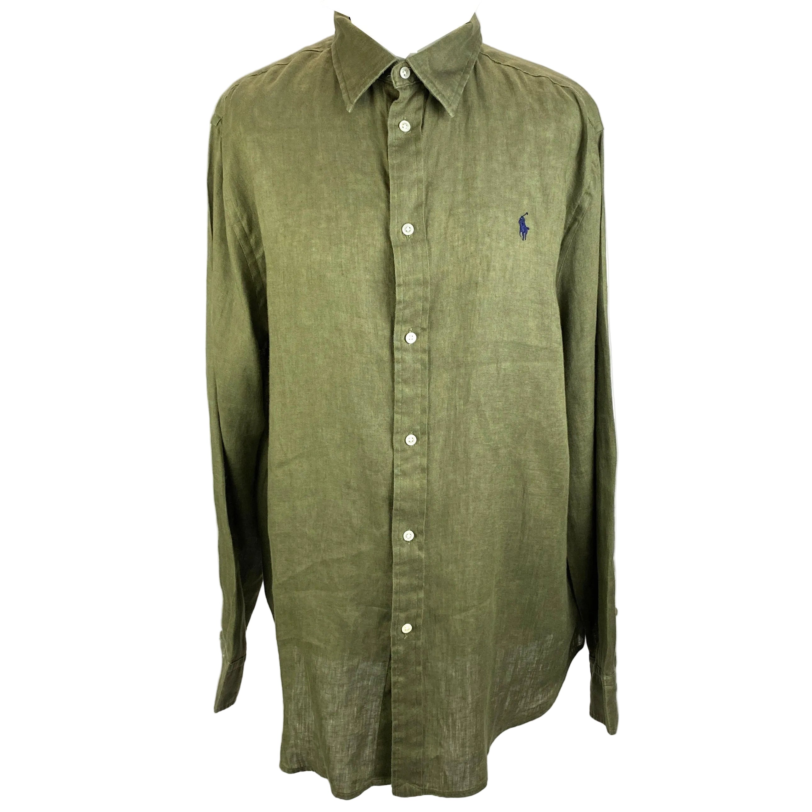 Polo Ralph Lauren New £175 Olive Linen Classic Shirt XL
