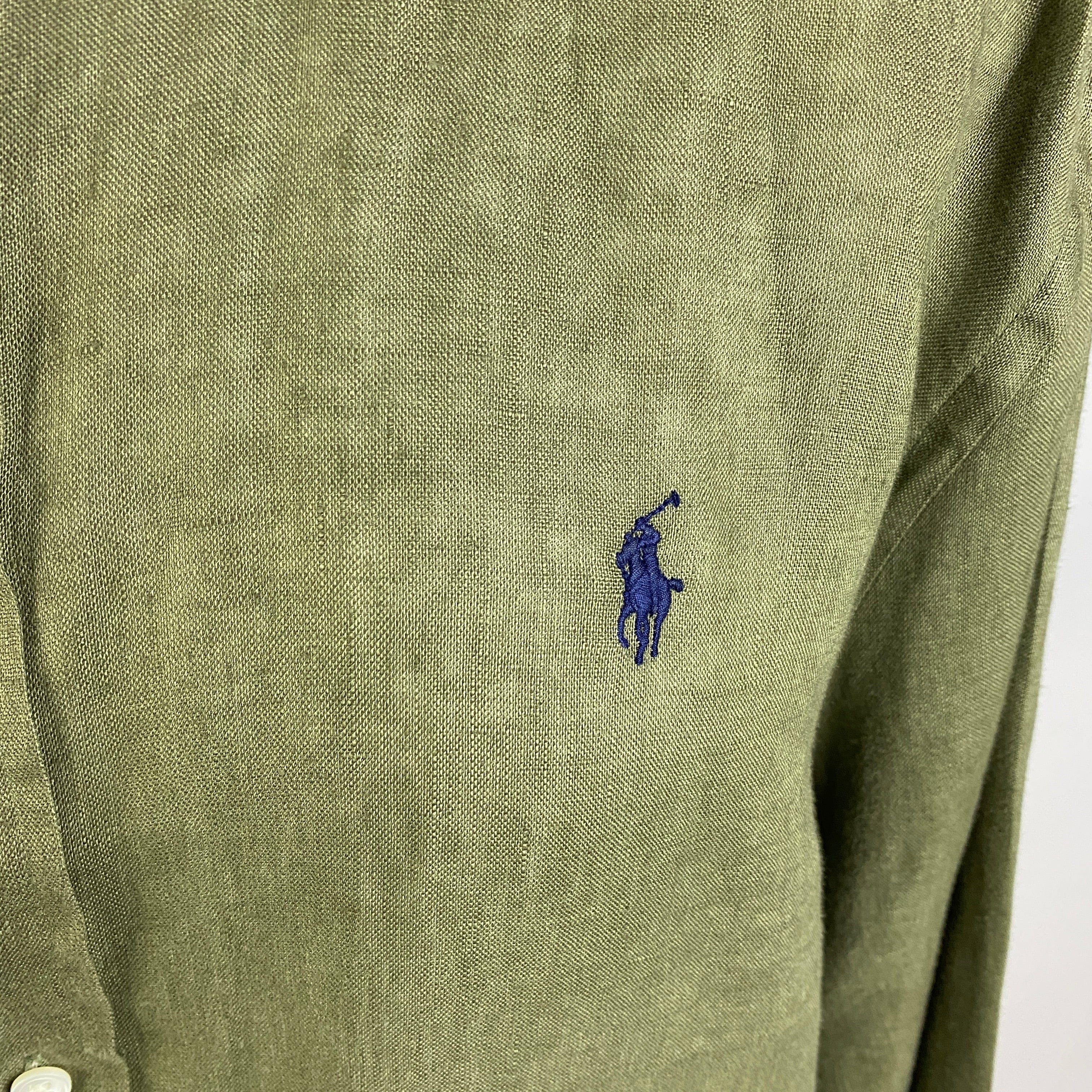 Polo Ralph Lauren New £175 Olive Linen Classic Shirt XL