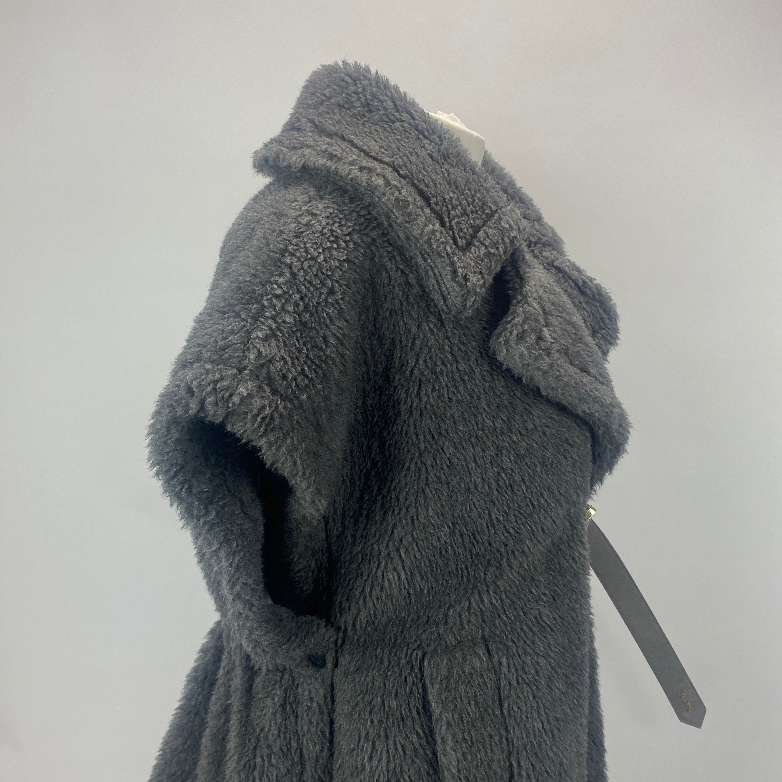 Max Mara £1200 Grey Alpaca & Cashmere Teddy Gilet Cape S/M