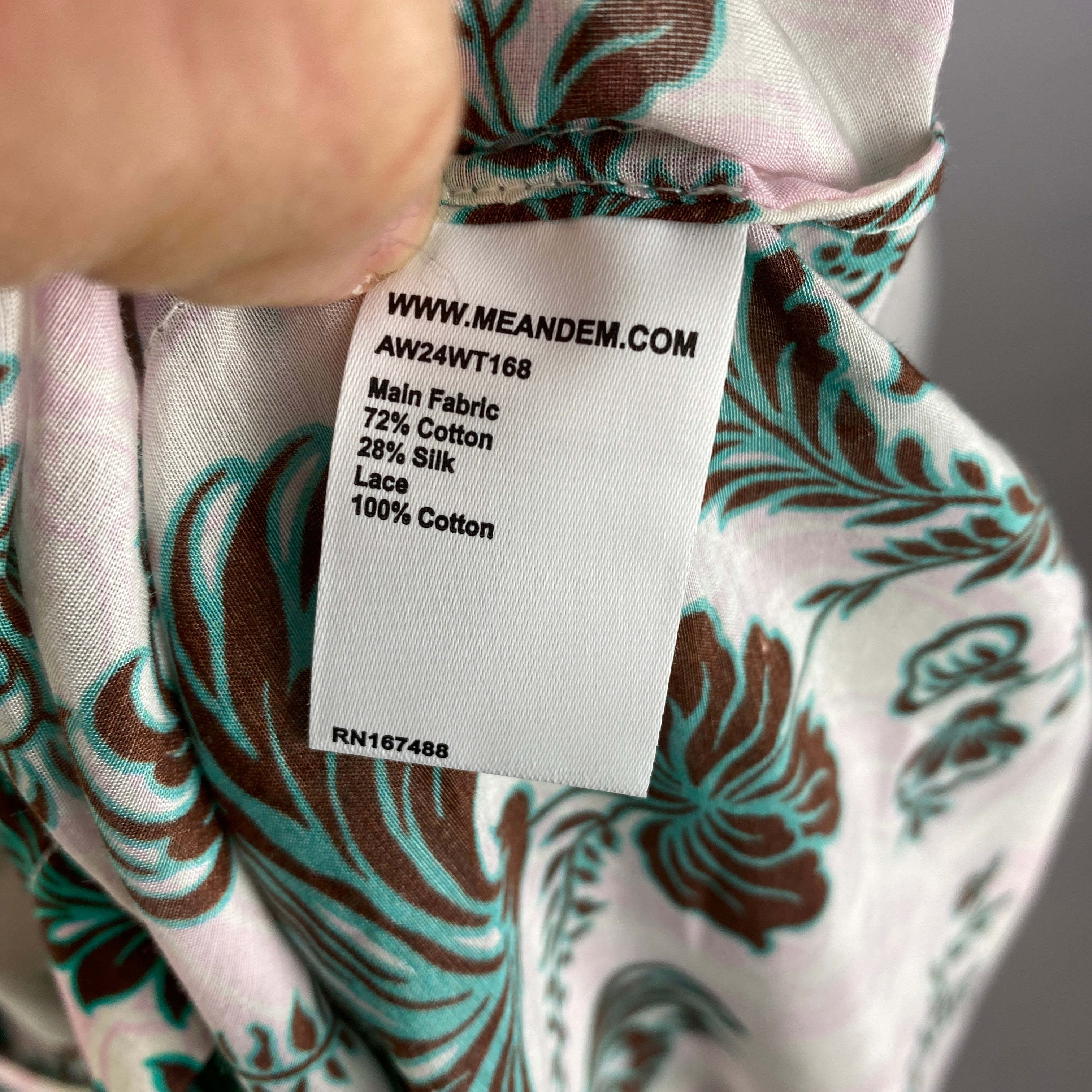 Me&Em Pink Jade Midnight Floral Print Silk & Cotton Blouse XL
