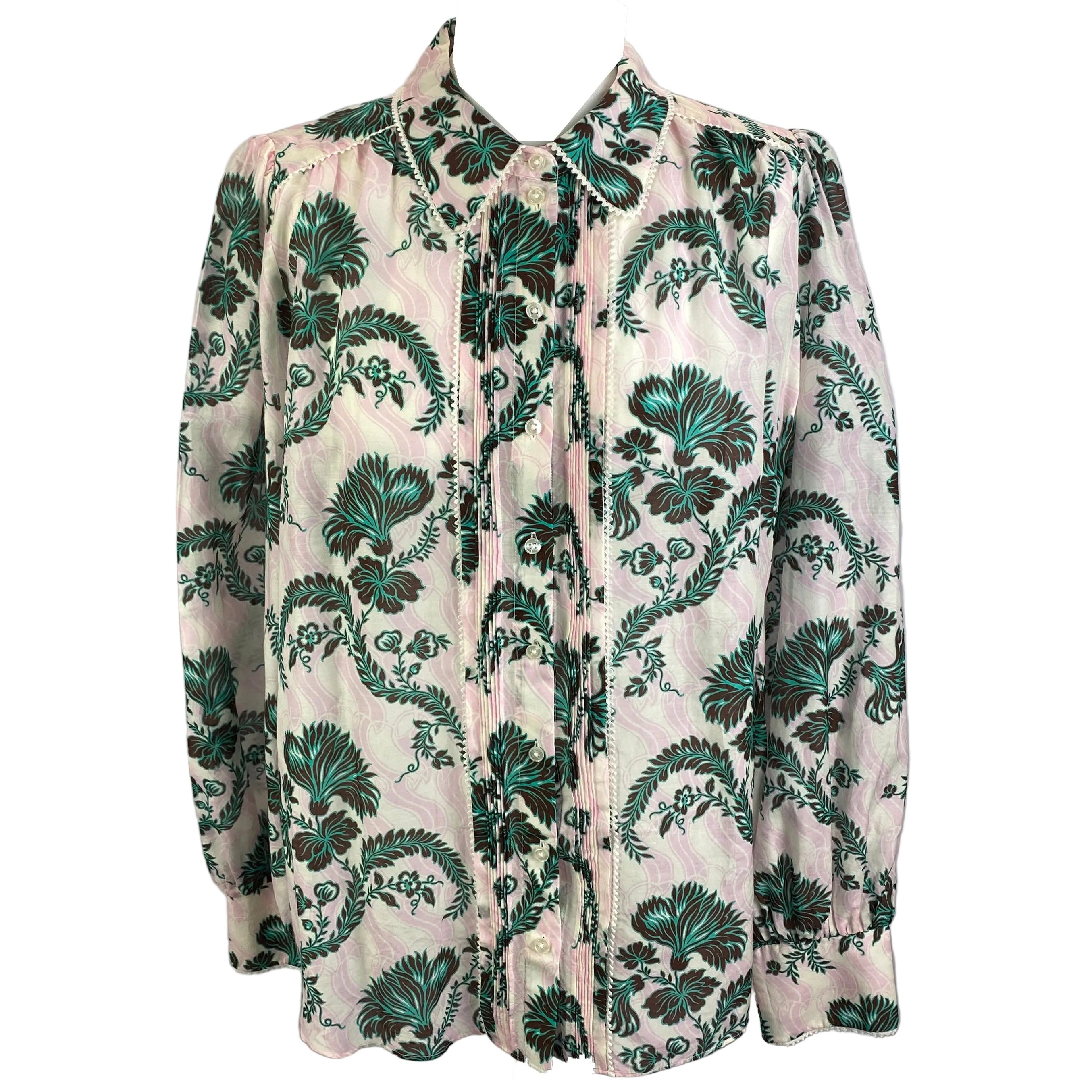 Me&Em Pink Jade Midnight Floral Print Silk & Cotton Blouse XL