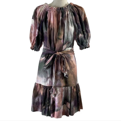 Anna Mason Sorbet Tie Dye Cotton & Linen Bardot Dress XS