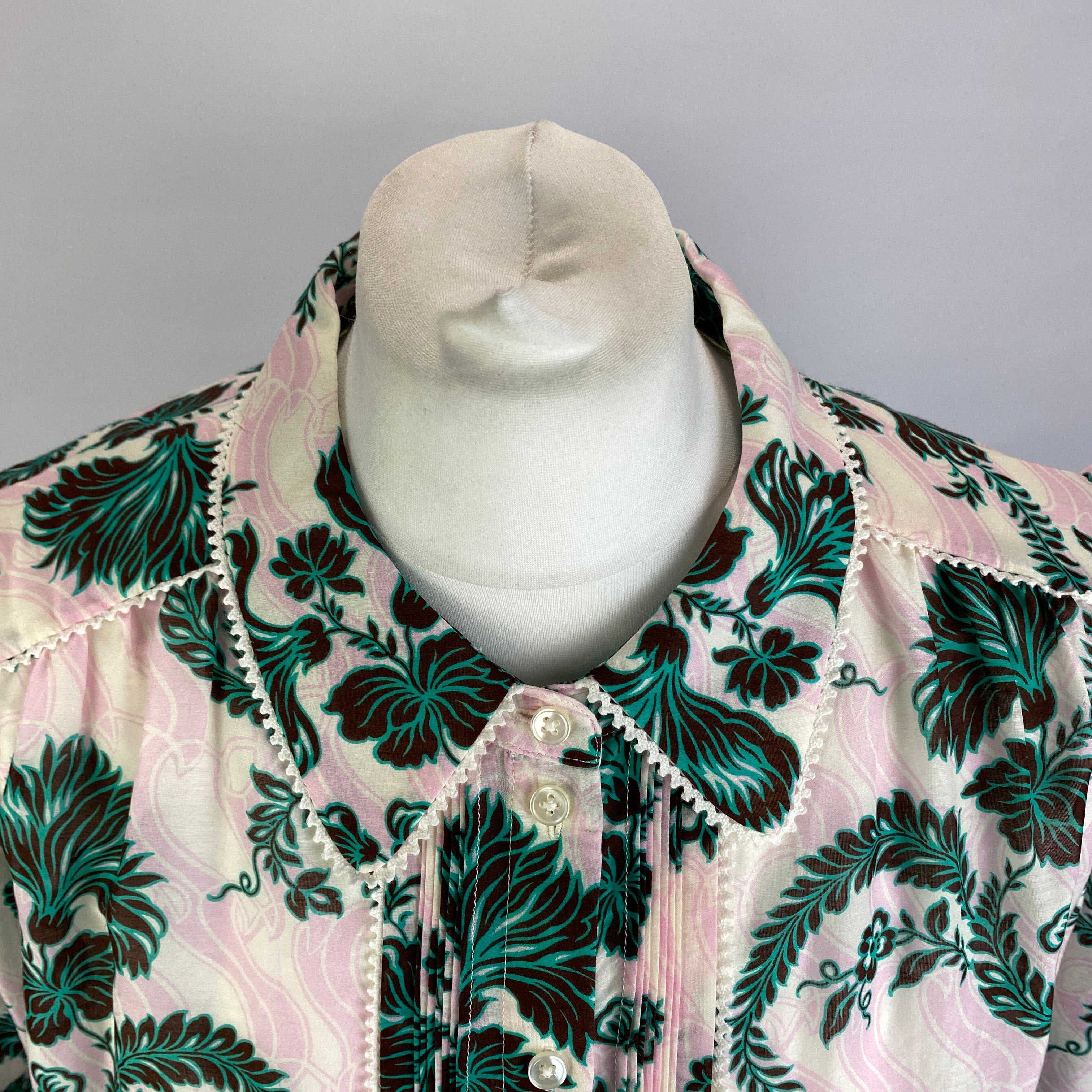 Me&Em Pink Jade Midnight Floral Print Silk & Cotton Blouse XL