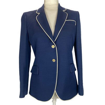 Gucci New French Navy Wool & Silk Blazer with Cream Piping S