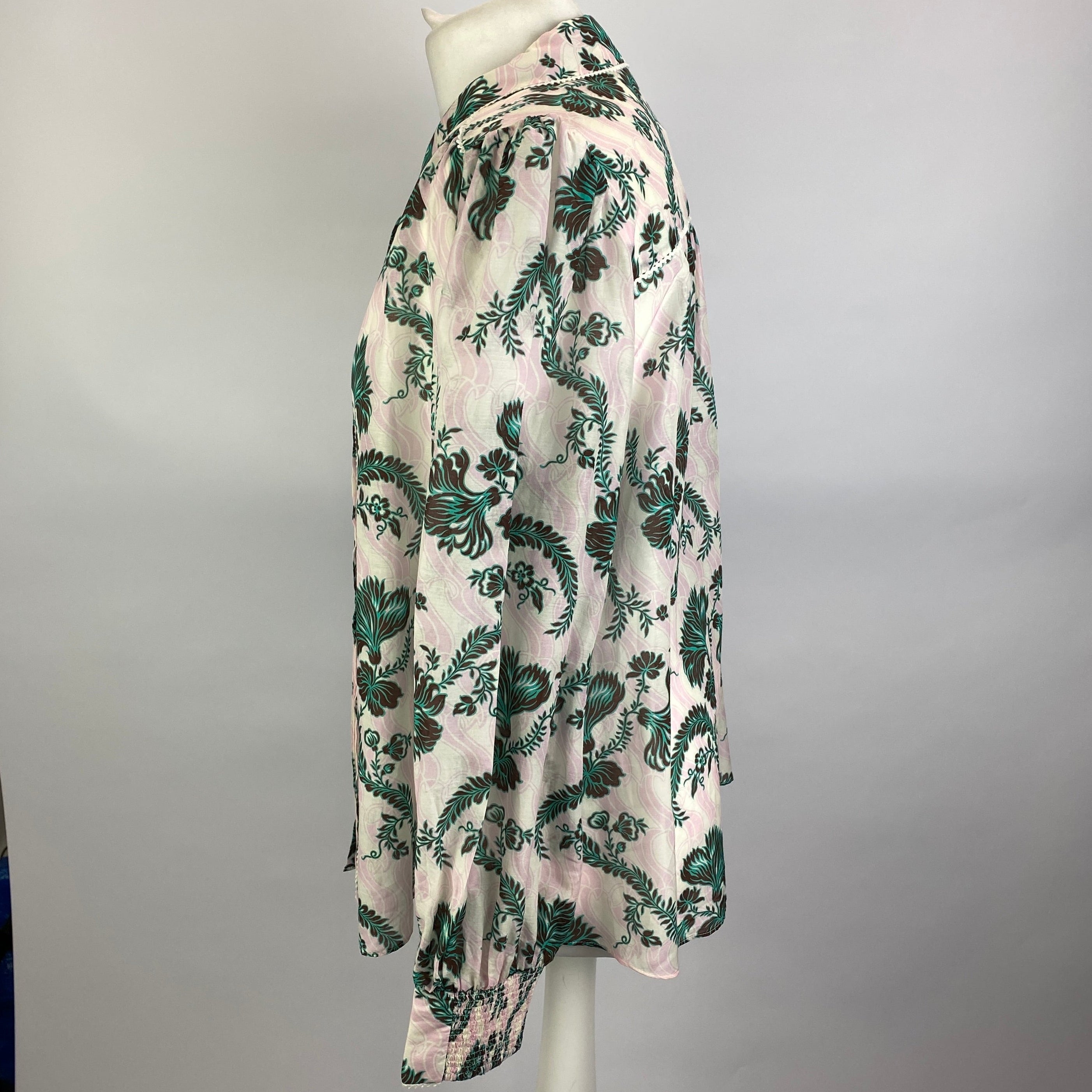 Me&Em Pink Jade Midnight Floral Print Silk & Cotton Blouse XL
