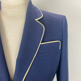 Gucci New French Navy Wool & Silk Blazer with Cream Piping S