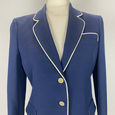 Gucci New French Navy Wool & Silk Blazer with Cream Piping S