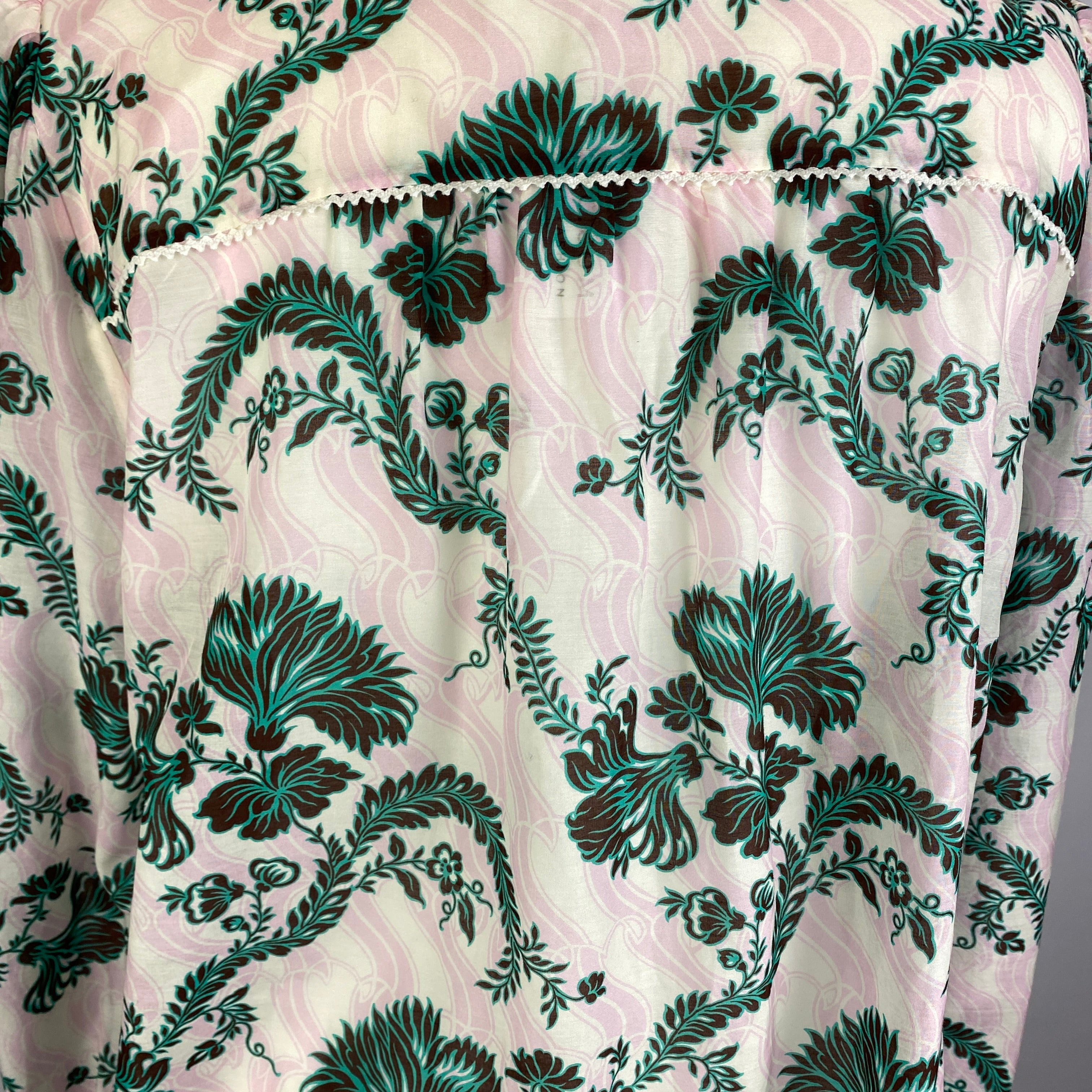 Me&Em Pink Jade Midnight Floral Print Silk & Cotton Blouse XL