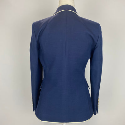 Gucci New French Navy Wool & Silk Blazer with Cream Piping S