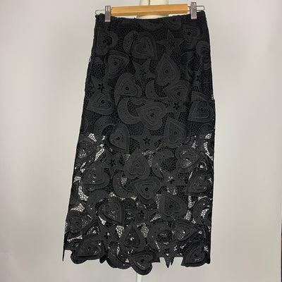 Brøgger Black Applique Lace Midi Skirt XS