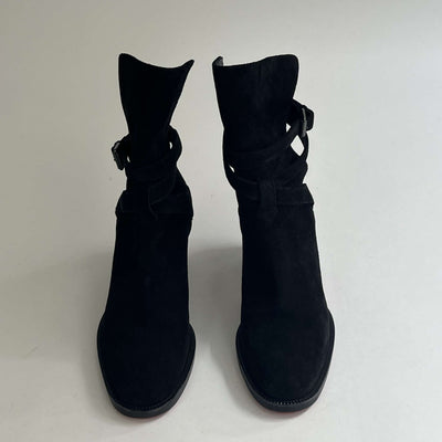 Christian Louboutin Black Suede Block Heel Ankle Boots 39