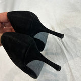 Chanel Black Embroidered Suede Toecap Mid Heel Pumps 39