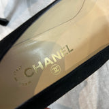 Chanel Black Embroidered Suede Toecap Mid Heel Pumps 39