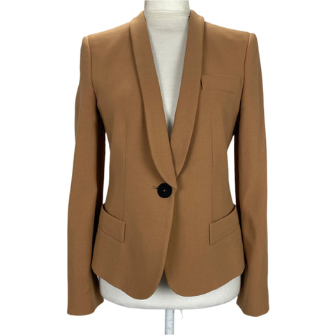 Giorgio Armani £985 Camel Wool Crepe Skinny Lapel Jacket XS