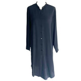 Eileen Fisher Black Silk Longline Collarless Tunic Shirt S