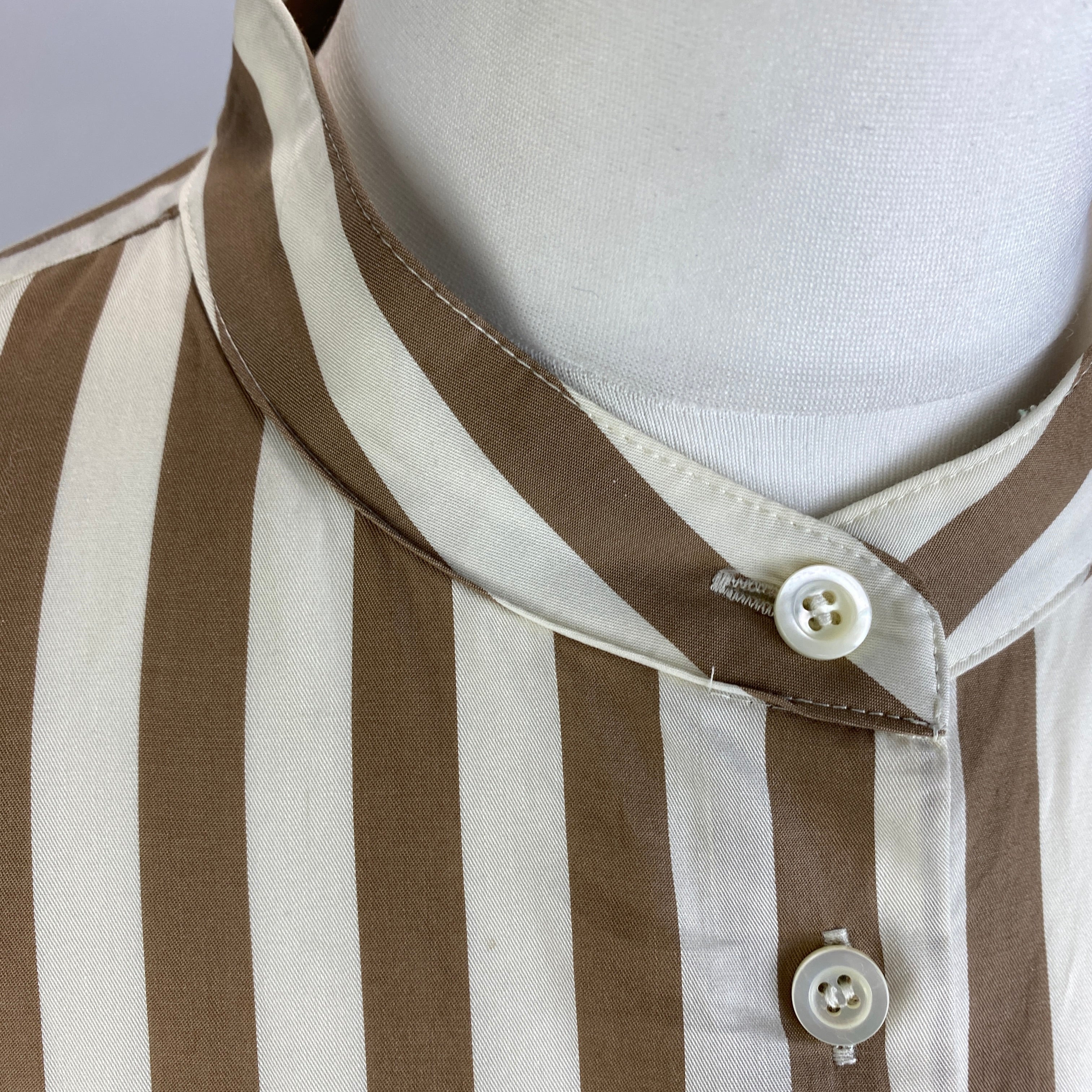 Frame Taupe Stripe Cotton Collarless Shirt L