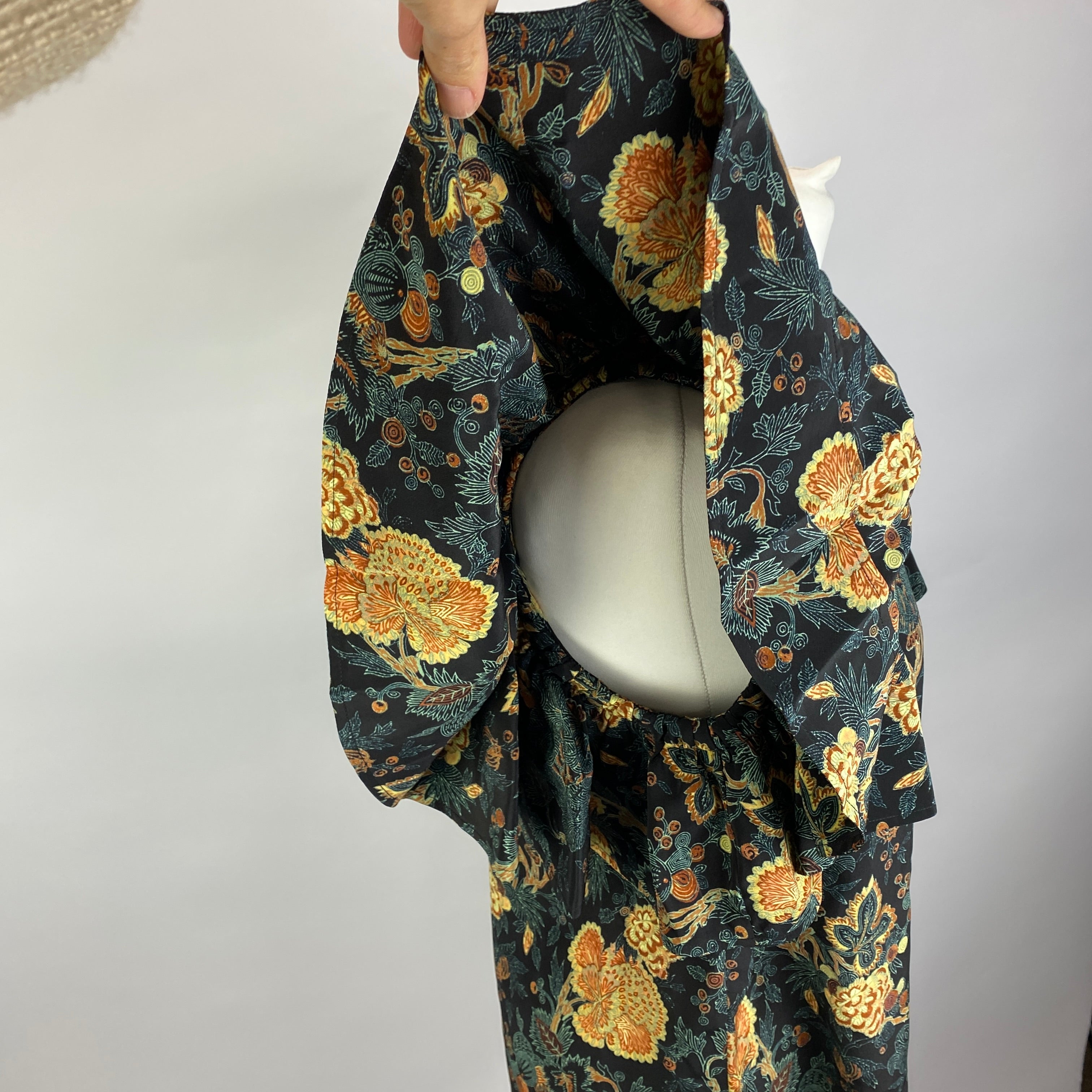 Ulla Johnson Black & Lime Floral Silk Ruffle Sleeve Blouse M