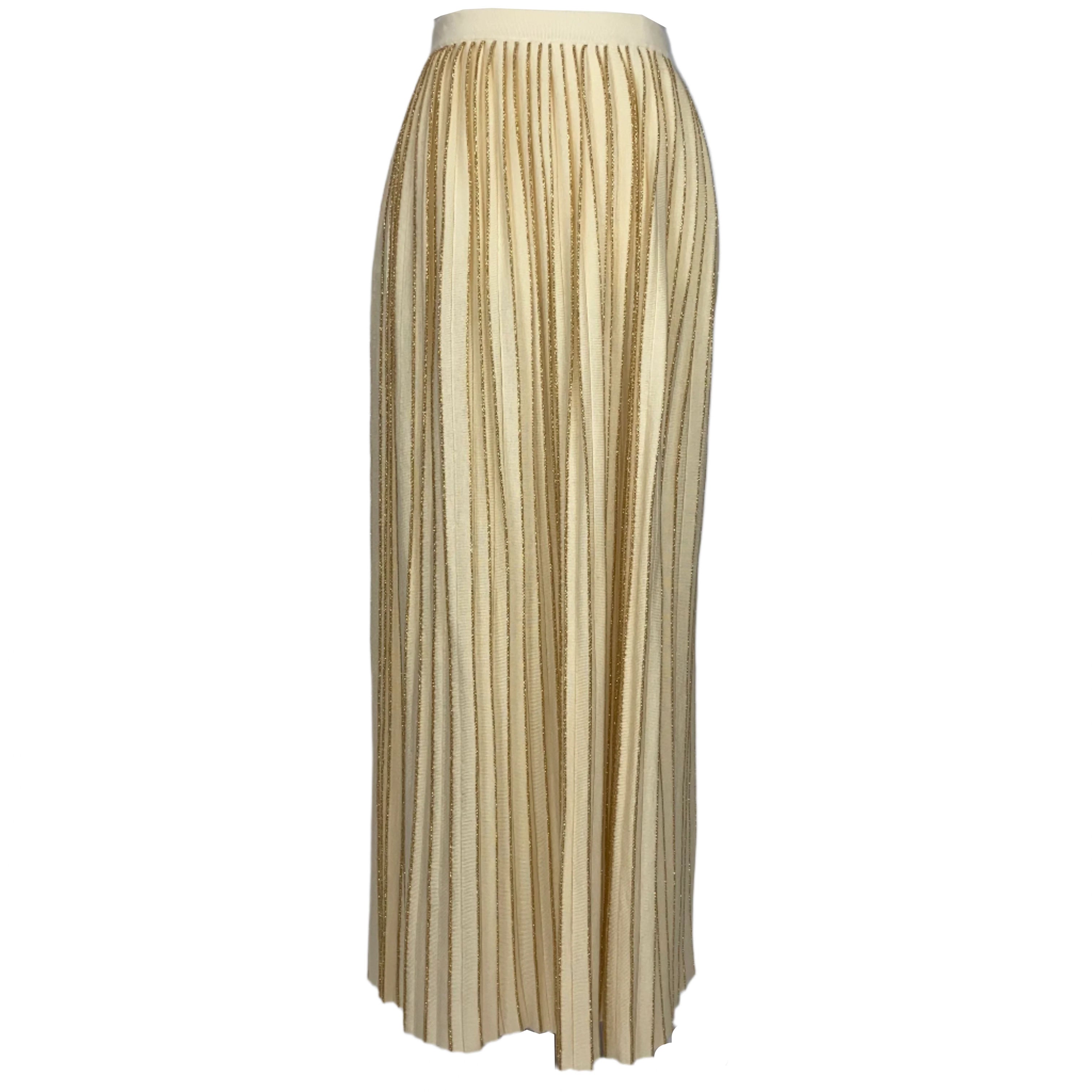 Gucci £1250 Cream & Gold Wool Knit Sunray Maxi Skirt M