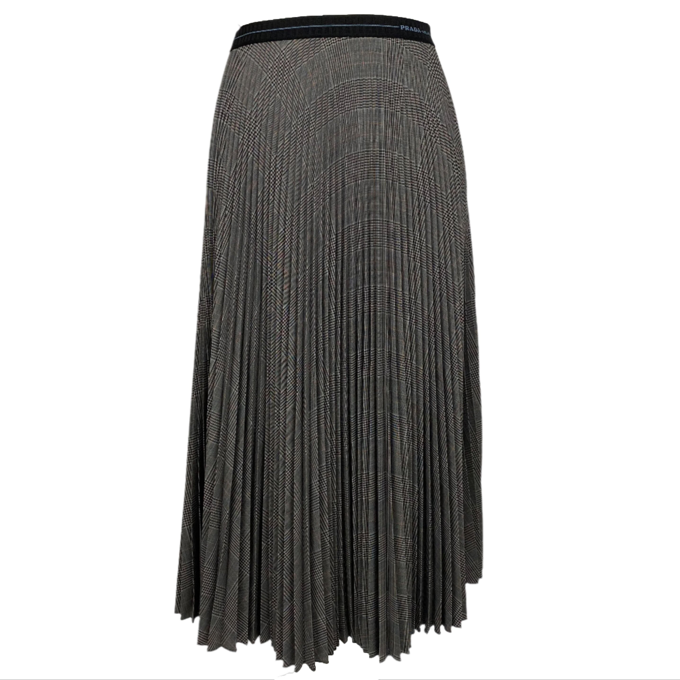 Prada £1200 Monochrome POW Check Pleat Midi Skirt XS