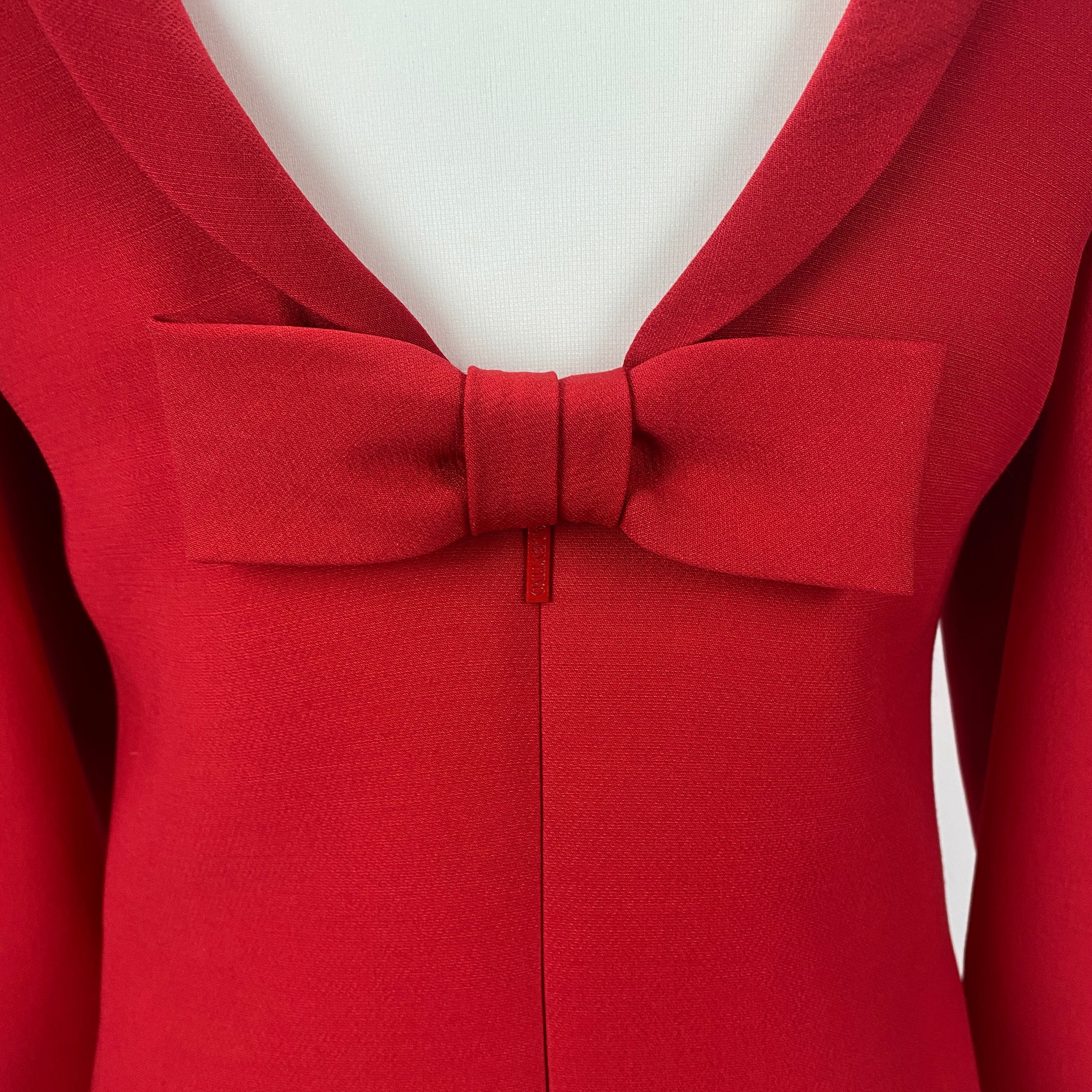 Valentino £2400 Scarlet Wool & Silk Bow Back Dress XS
