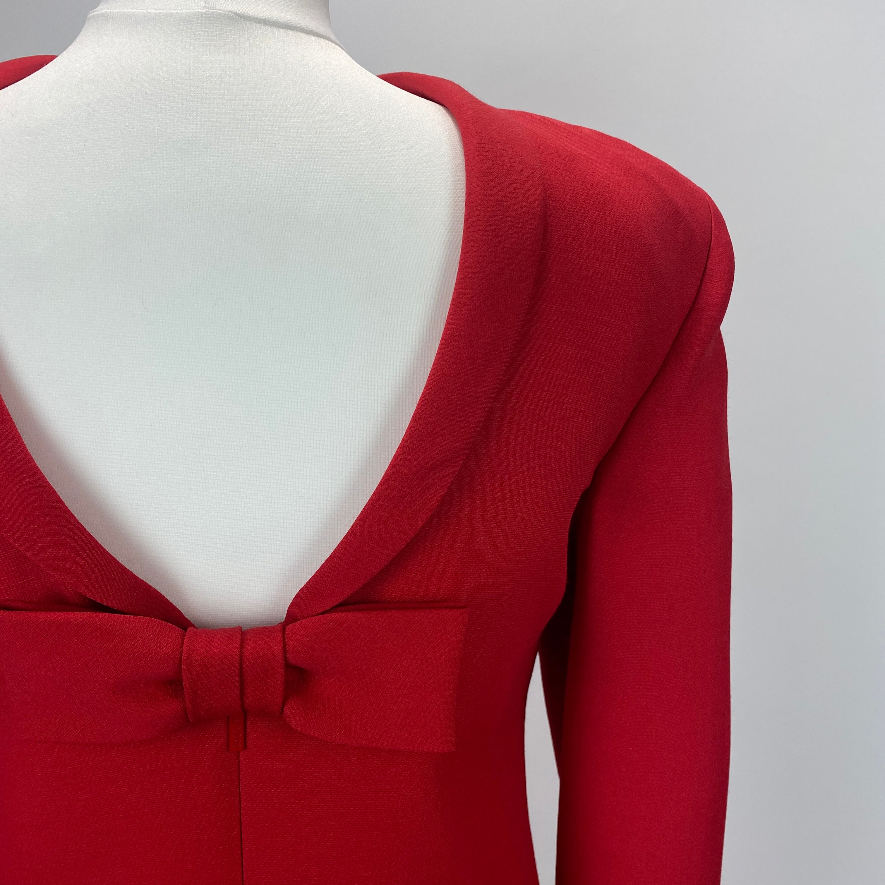 Valentino £2400 Scarlet Wool & Silk Bow Back Dress XS